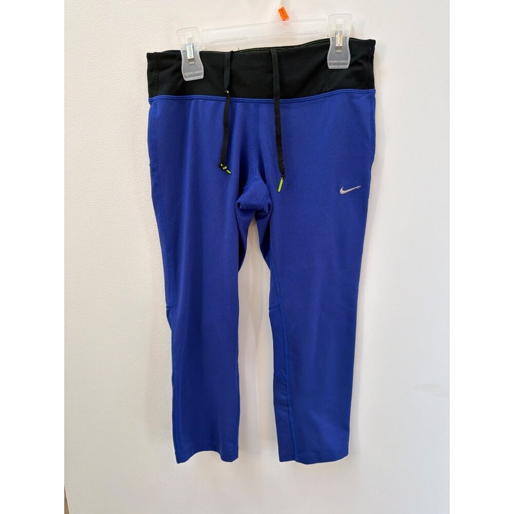 Nike Dri-Fit Womens Blue & Black Athletic Capri Leggings S Stretchy Workout Pant